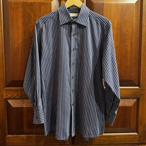 Michael Kors Men’s Blue & White Striped Cotton Button Down Dress Shirt Large